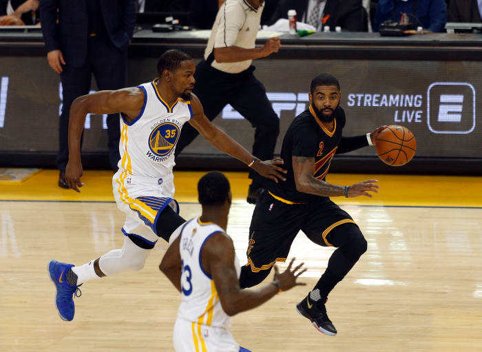 Kyrie Irving, Kevin Durant and Draymond Green